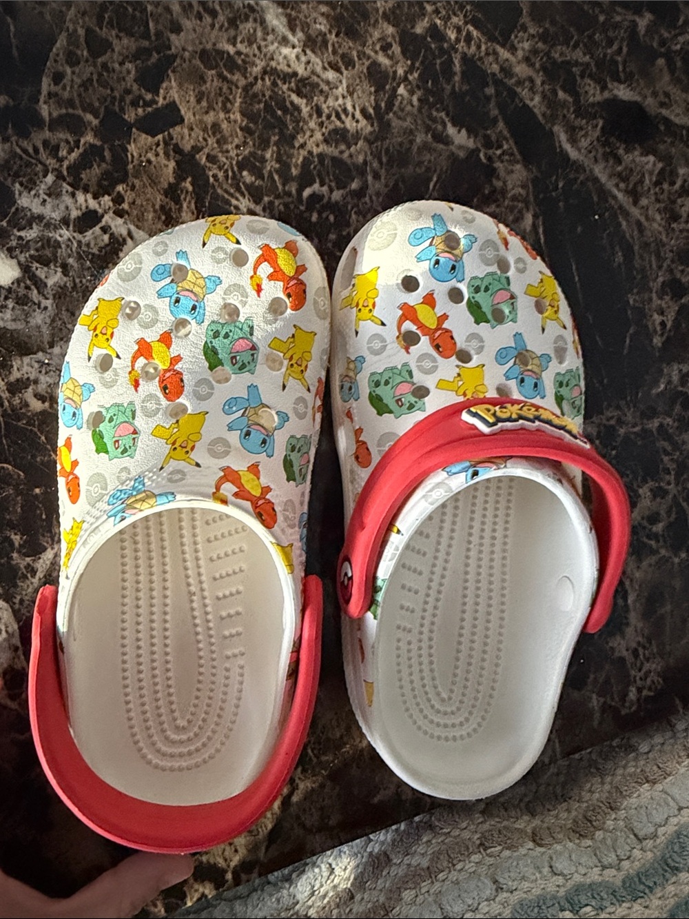 CROCS White Kids Clogs with Multicolor Pokémon Print and Red Strap